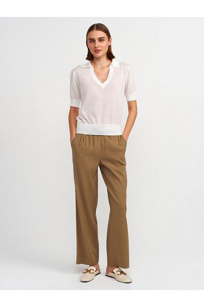 Dilvin 71535 Model - Wide Leg and Special Cut Khaki Trousers