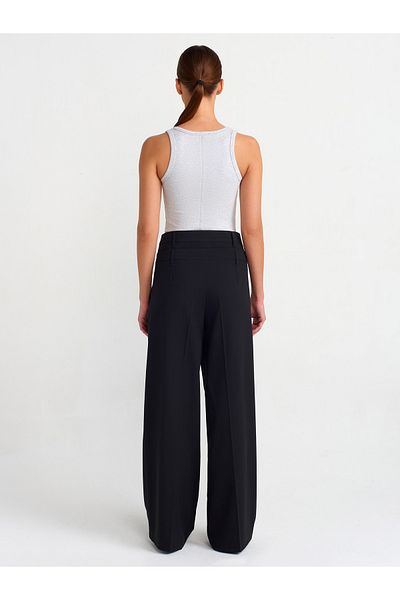 Dilvin 71287 Double Waist Look Pants-black
