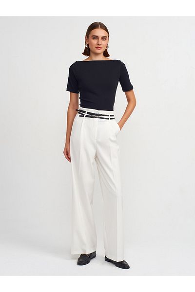 Dilvin 71526 Model High Waist and Belt White Trousers