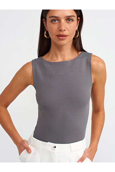 Dilvin 20868 Model Boat Neck Sleeveless Smoked Ball