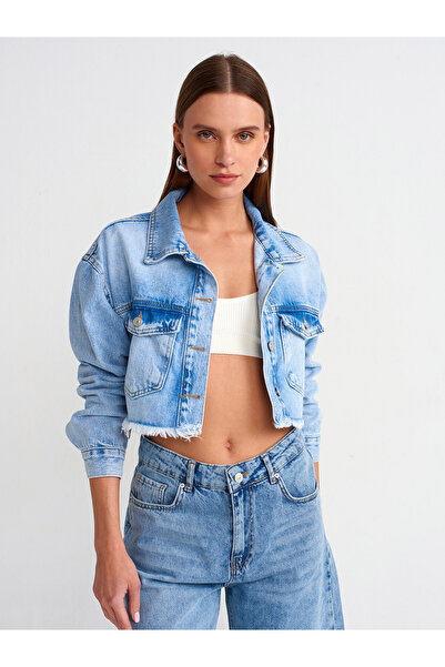 Dilvin 65347 Jachetă Crop Denim-Albastru