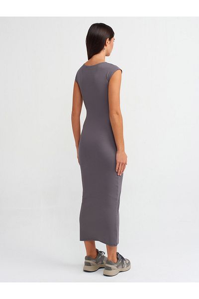 Dilvin 91126 Model Smoke Colored Body Sitting Dress