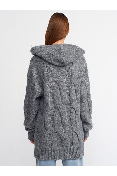 Dilvin 10496 Pulover oversize din tricot de păr cu glugă-gri mediu