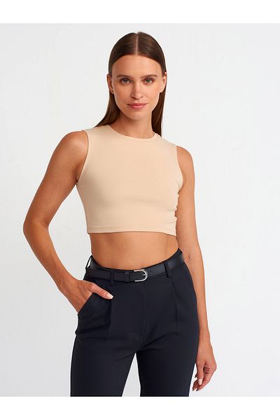 Dilvin 30125 Model Beige Crop Top