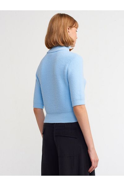 Dilvin 10480 Pulover cu gât complet cu textura moale-albastru