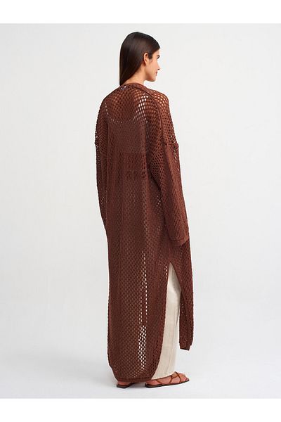Dilvin 60227 Tricotaj ajurat cu mâneci kimono Cardigan-Maro