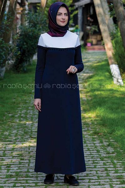 Rabia Şamlı Πλεκτό φόρεμα με λεπτομέρεια Pon Pon Μπλε-λευκό