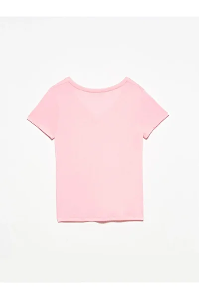 Dilvin Di̇lvi̇n 3470 V-Neck Basic T-Shirt Pink