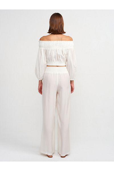 Dilvin 71537 White Wide Pants - Elastic Waist