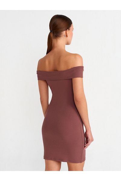 Dilvin 91102 Μίνι Φόρεμα Off Shoulder-Καφέ
