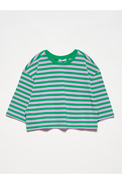 Dilvin 30282 Crop Crew Neck T-Shirt-Πράσινο