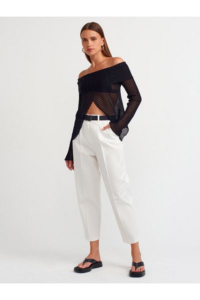 Dilvin 71518 Belted Chino Trousers-White