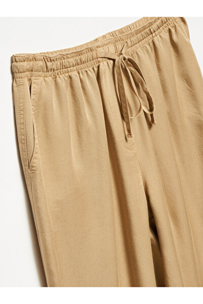 Dilvin 71536 Belden Bağlamalı Dökümlü Pantolon-Camel