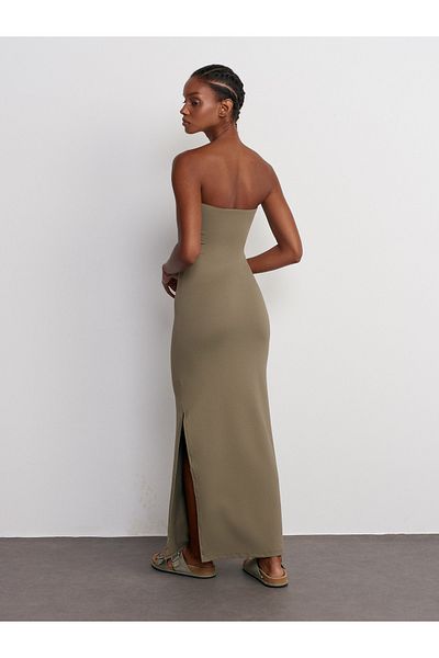 Dilvin 91176 Model Rochie Midi Kaki fără bretele
