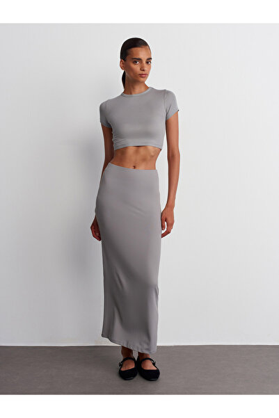 Dilvin 31104 Modal Gray Crop Top