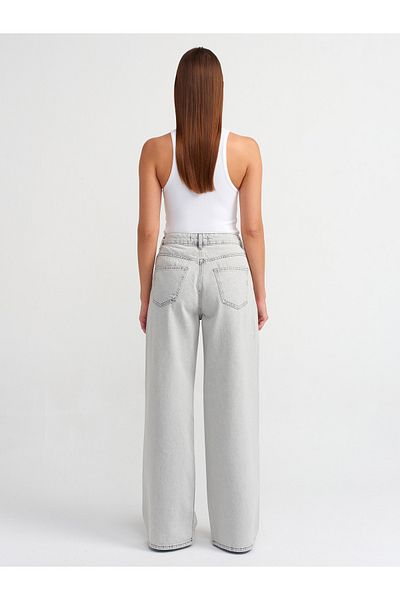 Dilvin 71492 Pantaloni gri lați din denim spălați cu zăpadă