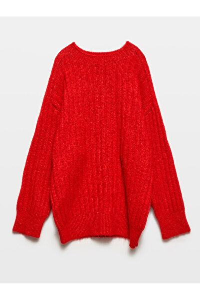 Dilvin Model 10628 - Pulover roșu oversize cu decolteu triplu