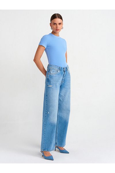 Dilvin 30457 Tricou cu efect de spălare-Albastru