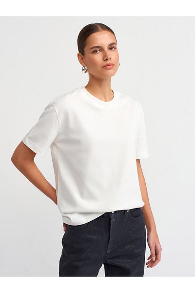 Dilvin 30312 Διακοσμητικό T-Shirt με λαιμόκοψη εκρού