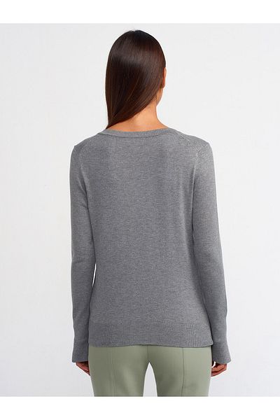 Dilvin 10427 Model Smoke Colored Slit Detailed Knitwear Sweater - M. Size