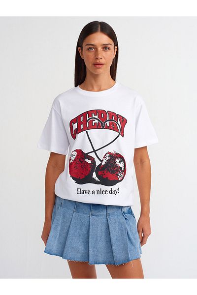 Dilvin 31065 Model White T-shirt - Boxing Detail