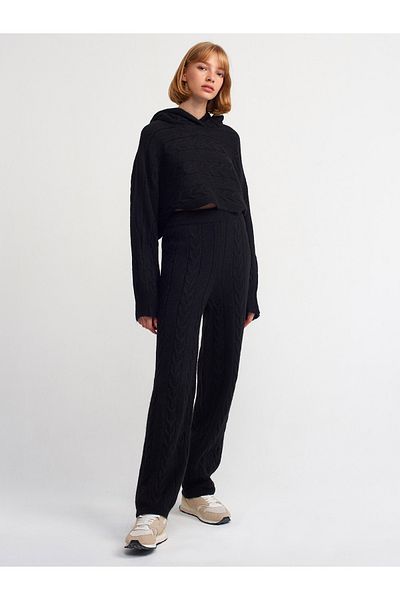 Dilvin 70158 Hair Knitted Knitwear Trousers-Black