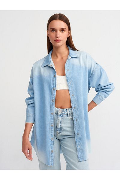 Dilvin 50718 Cămașă albastră oversize din denim
