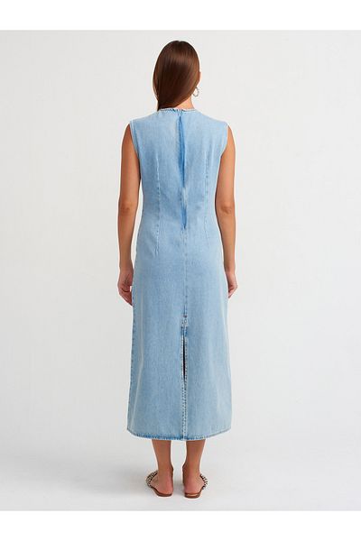 Dilvin 90537 Blue Midi Denim Dress
