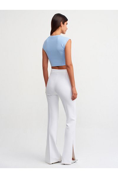 Dilvin 71279 Slit Spanish Leg Trousers-White