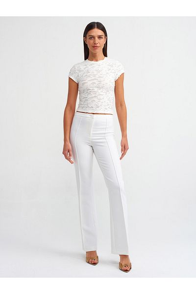 Dilvin 71295 White High Waist Flared Leg Trousers