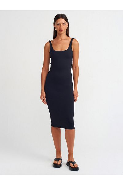 Dilvin Model 91200 - Rochie Midi Neagra Poliamida Decolteu