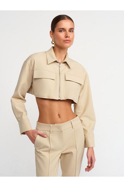 Dilvin 60726 Model Crop Coat - Colorat Piatra