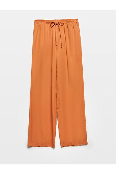 Dilvin 71536 Brick Color Waist-Tied Draped Trousers - A.Tile