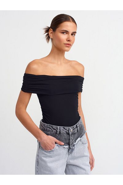 Dilvin 30902 Off Shoulder Gathered Ball-Black