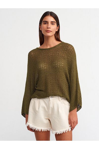 Dilvin 10551 Boat Neck Shaped Knit Sweater-khaki