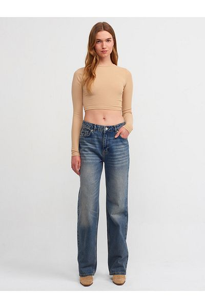 Dilvin 71417 Pantaloni din denim cu picioare late învechite-nuanță