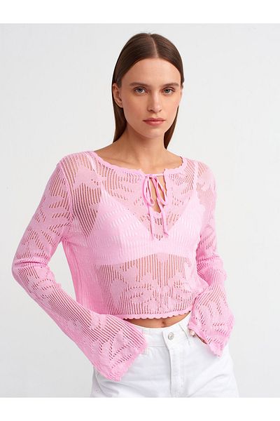 Dilvin Model 10556 Pulover ajurat roz cu decolteu