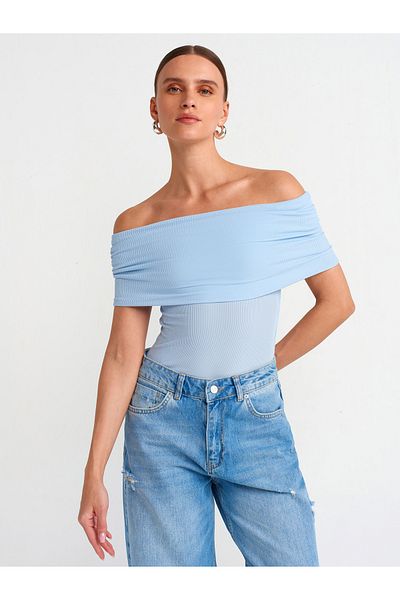 Dilvin 30851 Bluză cu umerii jos-albastru