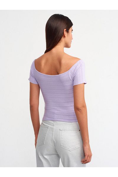 Dilvin 10528 Model Lila Bardot Guler Tricotat Bluza
