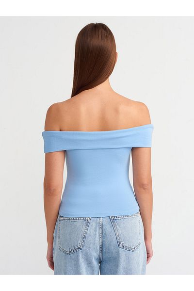 Dilvin 30926 Model - Body cu umăr deschis-culoare albastră
