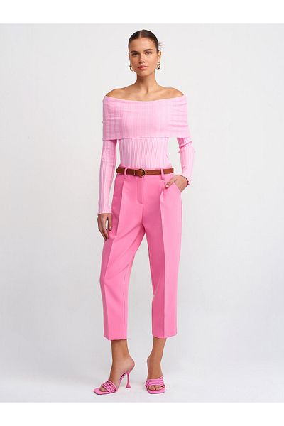 Dilvin 71253 Belted Carrot Fit Trousers-Pink