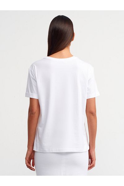 Dilvin 30828 Jewelled T-shirt-White