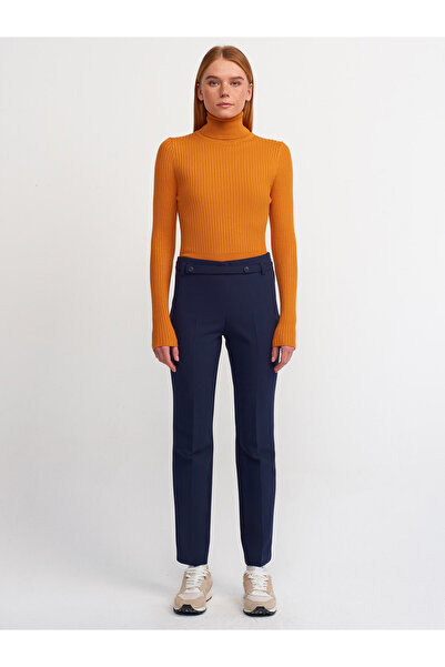 Dilvin 71255 Model Navy Blue Belted Straight Cut Trousers