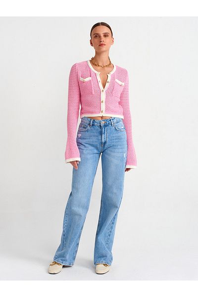 Dilvin 71467 Pantaloni drepti laser mici din denim-albastru