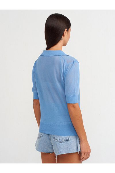 Dilvin Model 10570 - Bluză albastră transparentă cu gât polo