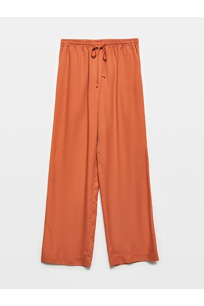 Dilvin 71536 Brick Color Draped Trousers with Waist Ties