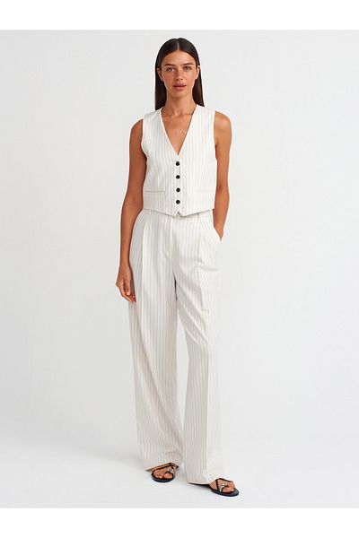 Dilvin 71520 Model High Waist White Long Pants