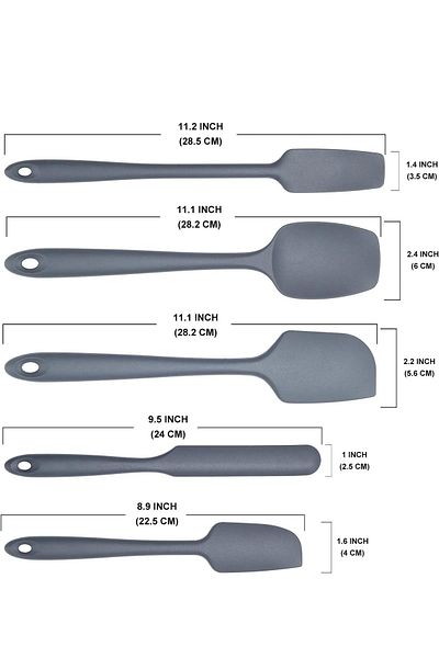 Rosemor 6-Piece Gray Silicone Serving Set - Fireproof and Non-Stick Brush, Spoon Knife and Spatula