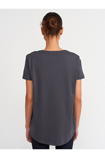 Dilvin 3471 100% Cotton Crew Neck Basic T-Shirt-Anthracite
