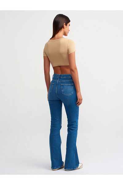 Dilvin 71452 Pantaloni evazați din denim auto-nuanțați-albastru